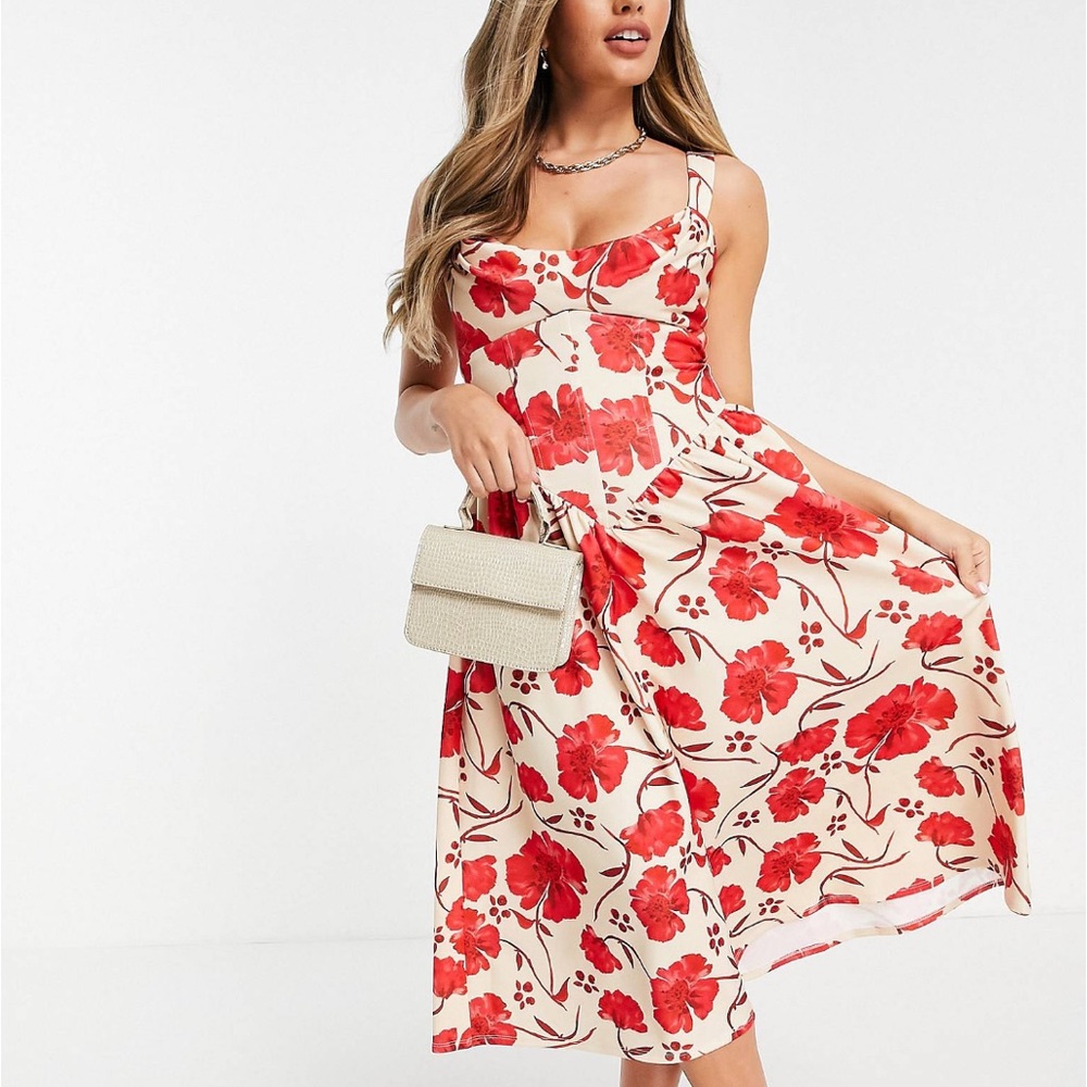 NWT Corsetted Floral MIDI Dress! SOLD